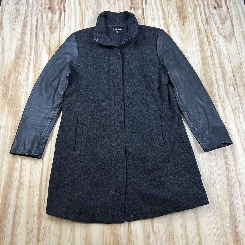 Eileen Fisher Women's Wool Leather Full Zip Jacket Medium Designer